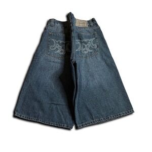 North Pole Mens Baggy Shorts Y2k Grunge Embroidered Distressed Skater Syle Sz 36